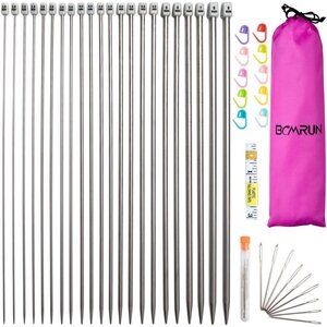 Knitting Needle Set, 22PCS 2mmB-8mmL Straight Single Pointed Stainless Steel Swe